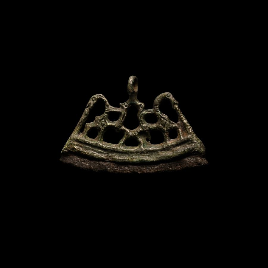 Viking Age Fire Steel with Bronze Handle with Horse and Riders