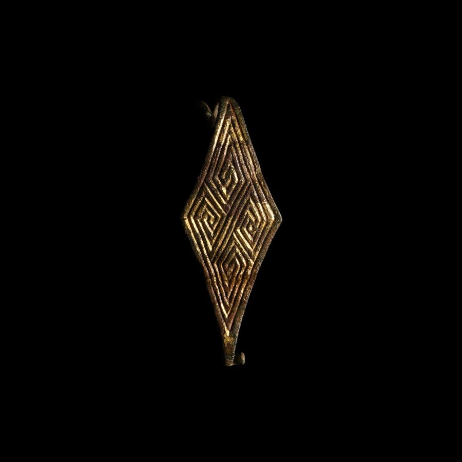 Anglo-Saxon Gilt Lozenge-Shaped Brooch with complex Diamond Design