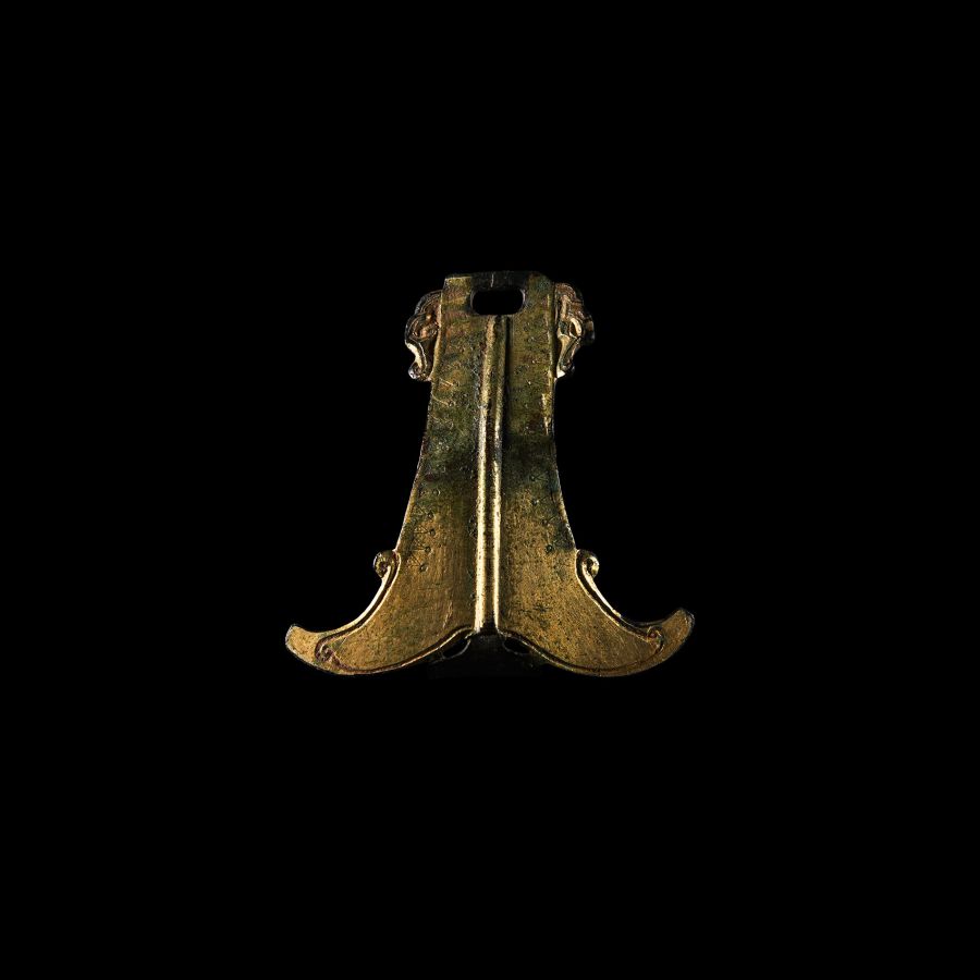 Large Anglo-Saxon Gilt Bronze Harness Pendant with Dragons