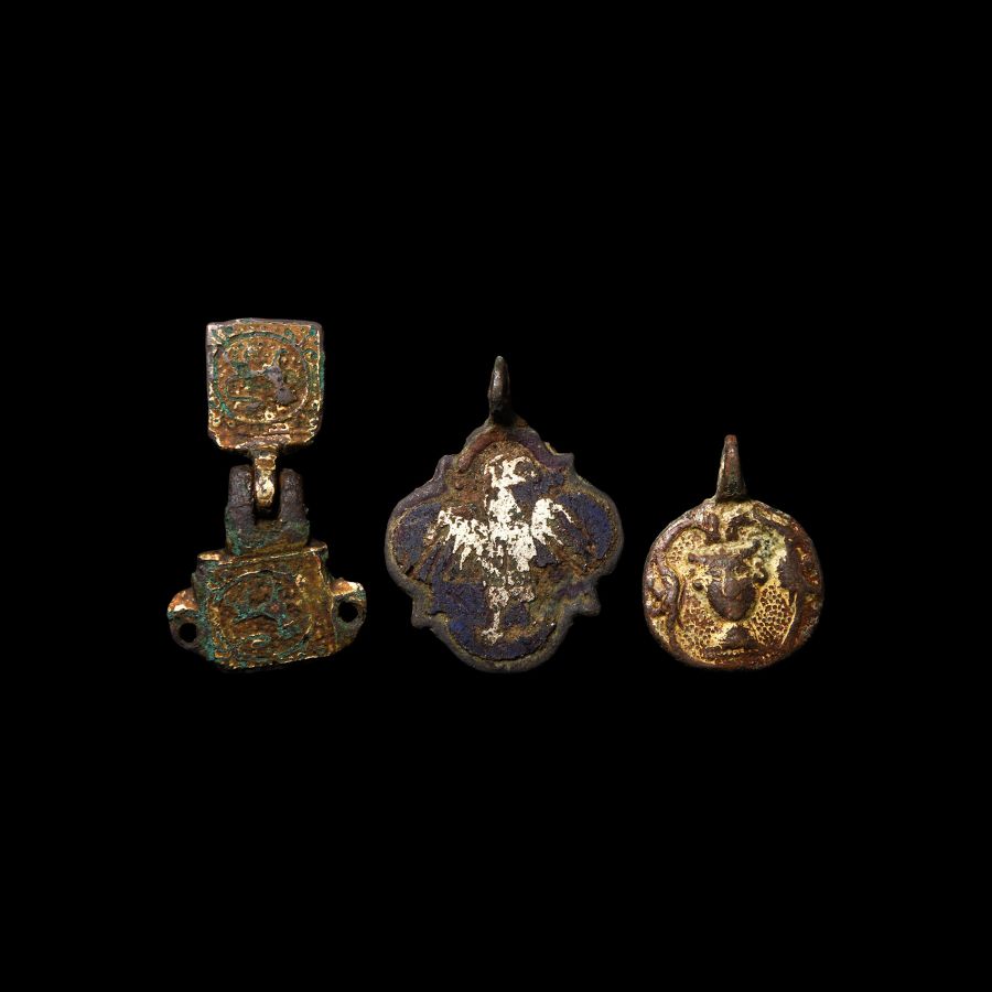 Medieval Bronze Knight's Heraldic Horse Harness Pendant Group