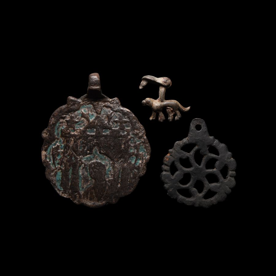 Medieval Bronze Knight's Heraldic Horse Harness Pendant Group