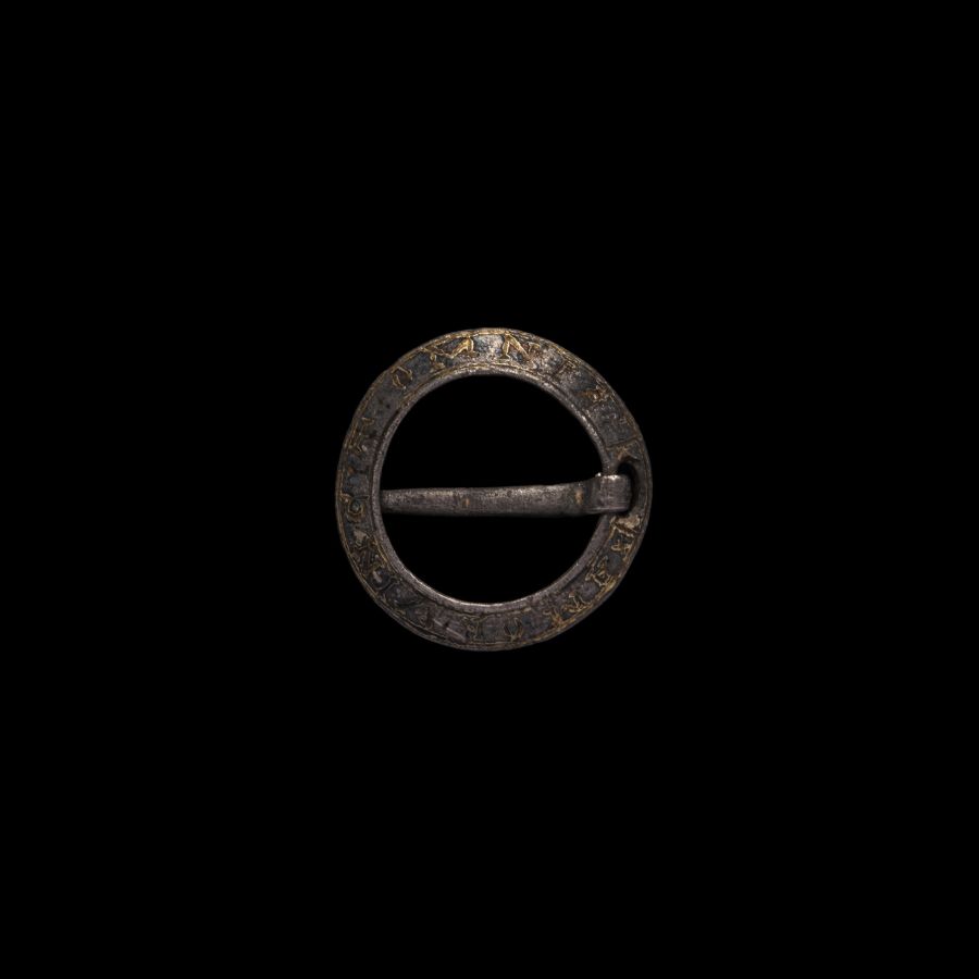 Medieval Silver-Gilt 'AMOR VINCIT OMNIA' Posy Ring Brooch