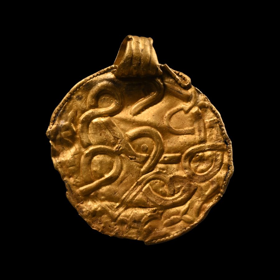 Pre-Viking Gold Bracteate Pendant with Entwined Beast