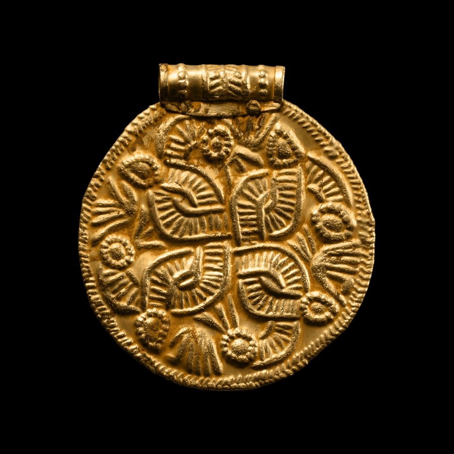 Large Pre-Viking Gold Bracteate Medallion with Interlaced Snakes