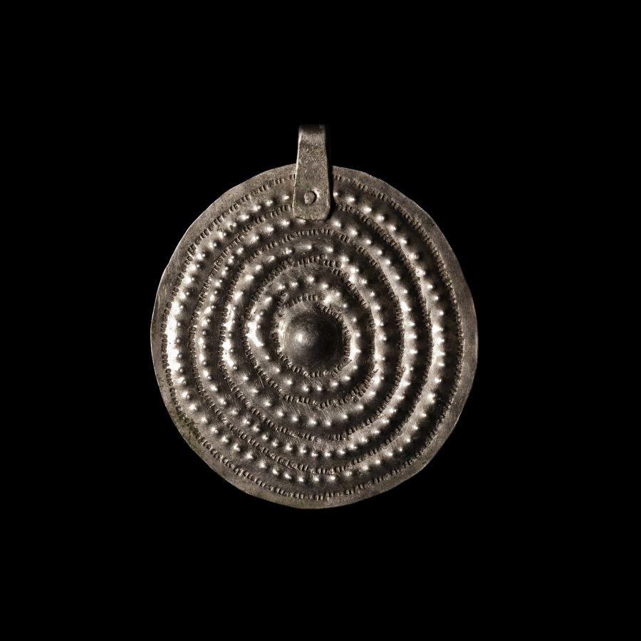 Large Viking Silver Pendant with Concentric Circle Design