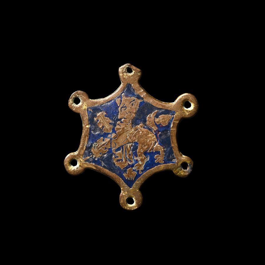 Medieval Gilt Bronze Knight's Heraldic Horse Harness Mount with Manticore