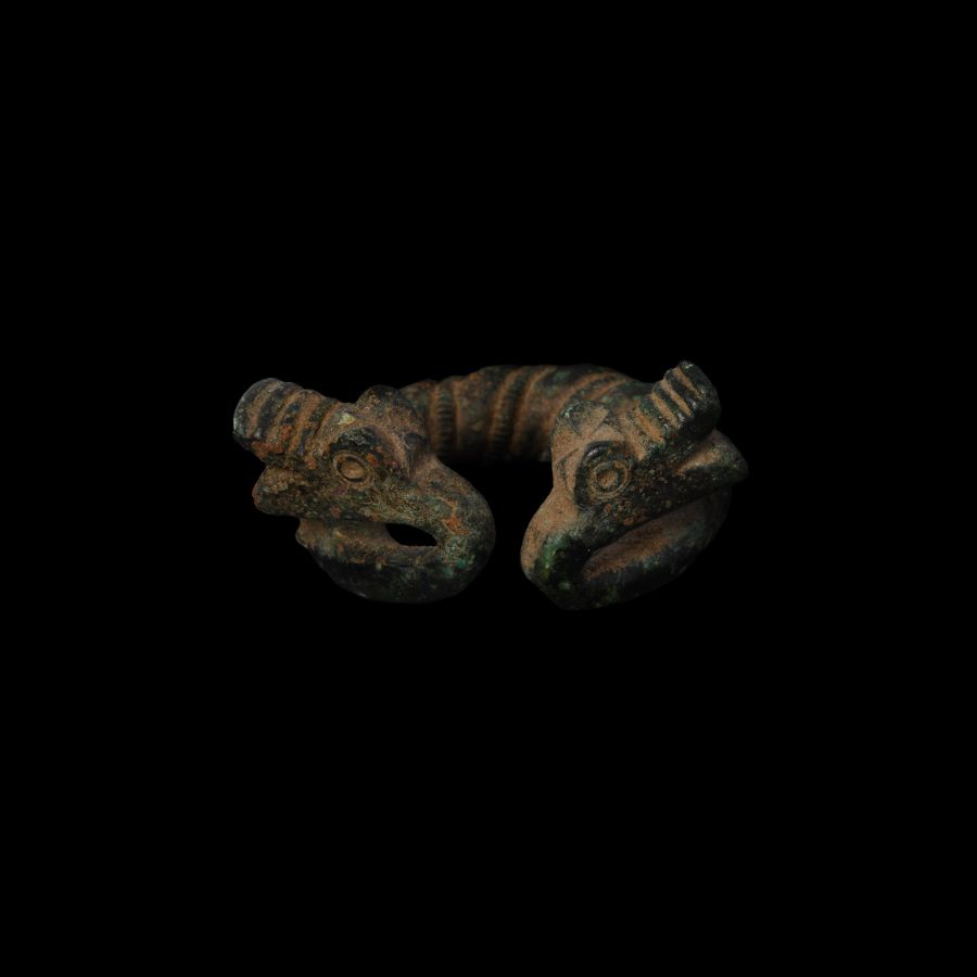 Large Viking Age Bronze Penannular Brooch with Dragon Heads