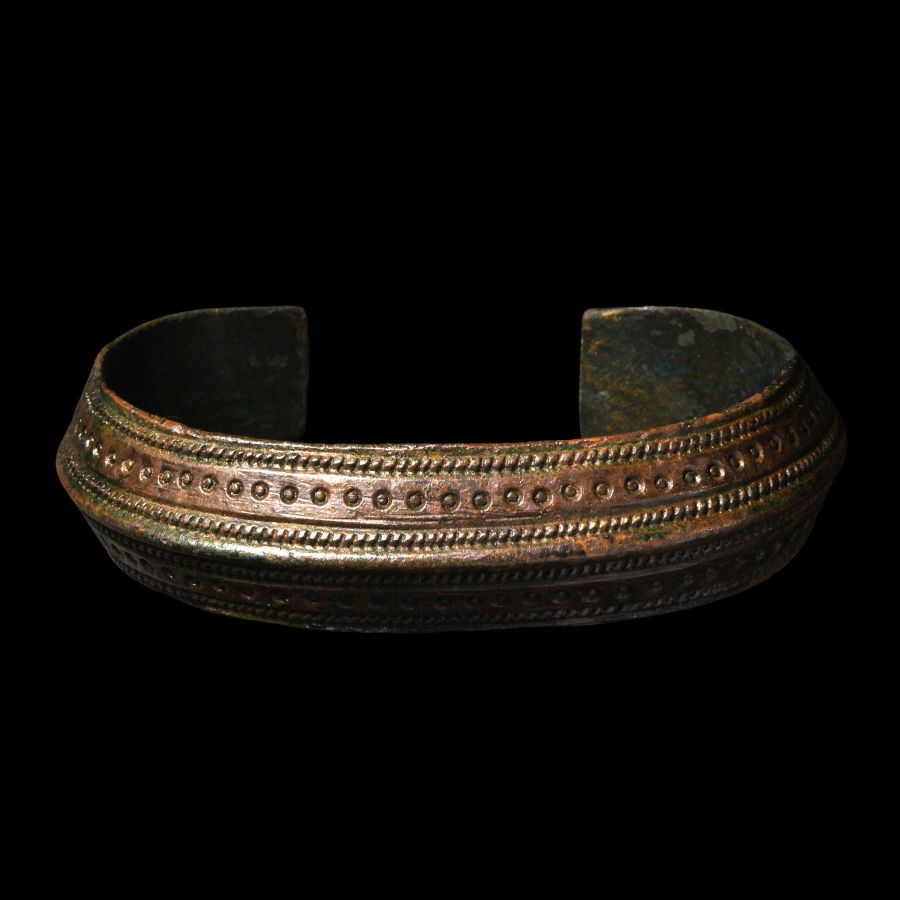 Viking Age Stamp-Decorated Bronze Bracelet