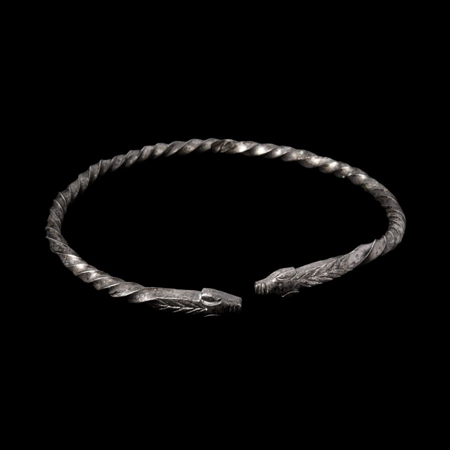 Viking Age Silver Twisted Bracelet with Animal Head Terminals