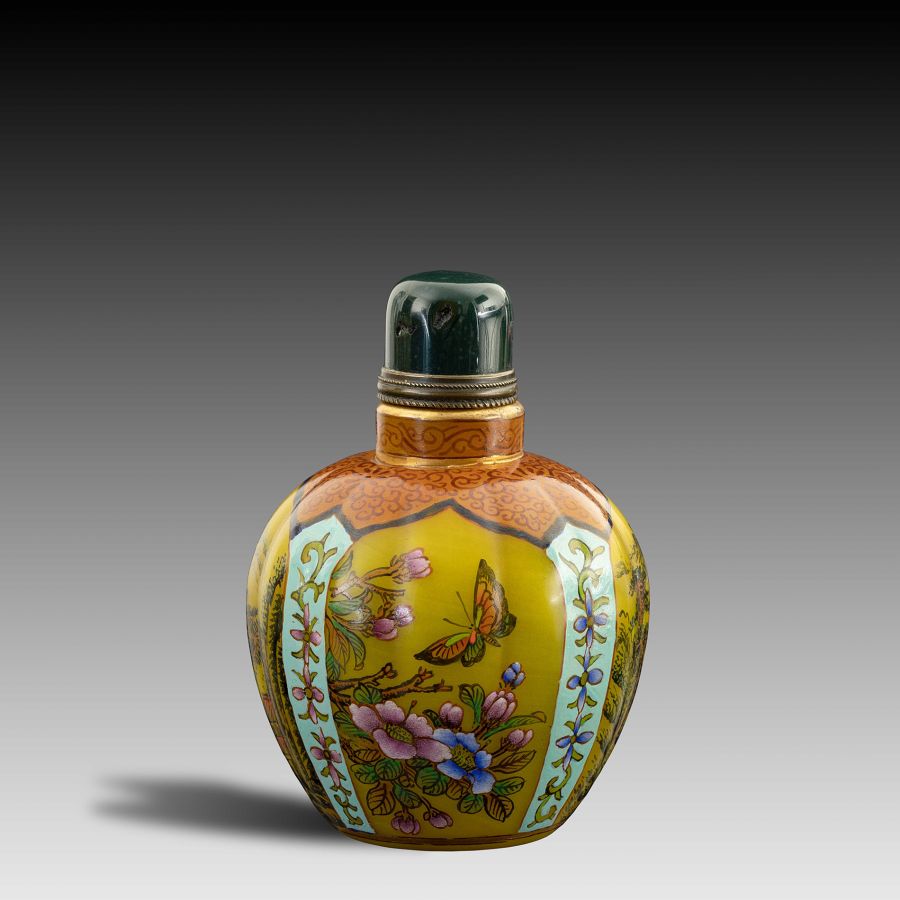 Chinese Glass Enamelled Four Scene Snuff Bottle