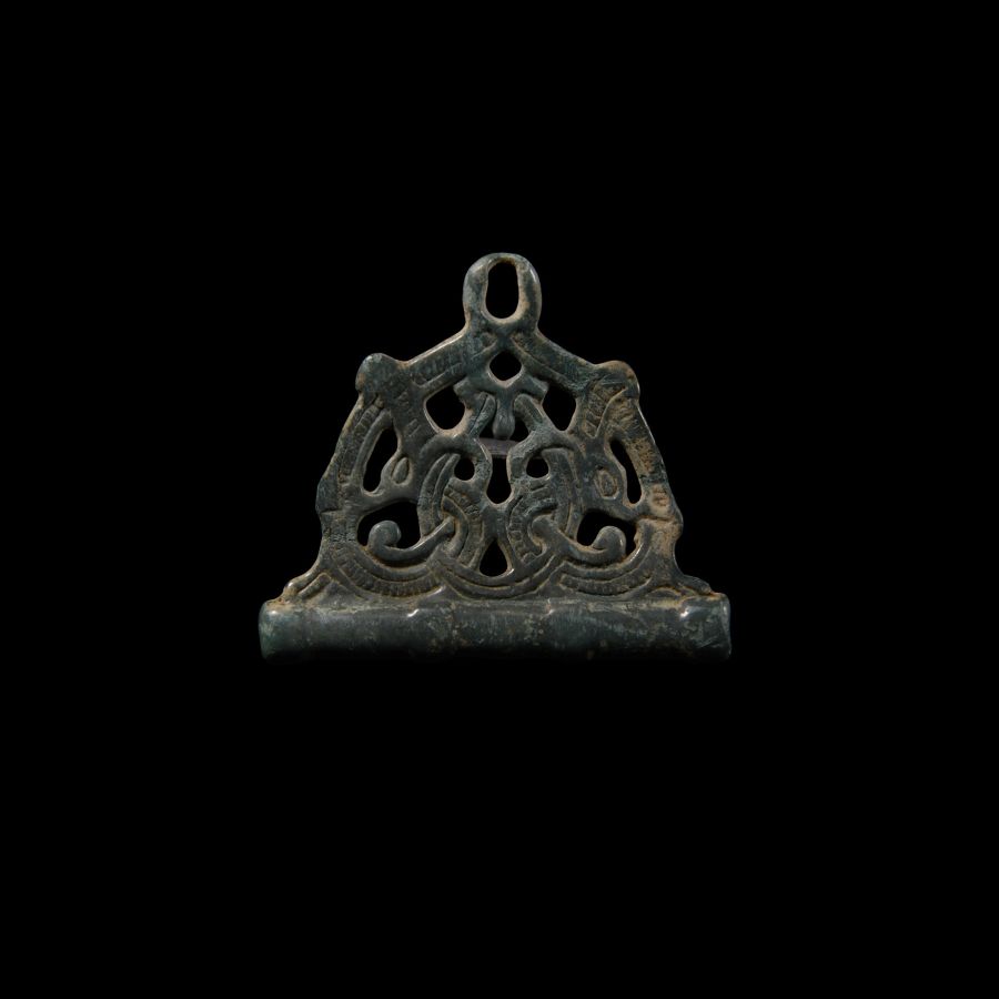 Large Viking Bronze Pendant with Entwined Dragons