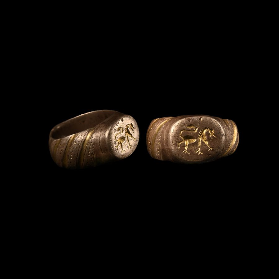 Medieval Silver-Gilt Ring with Lion Motif