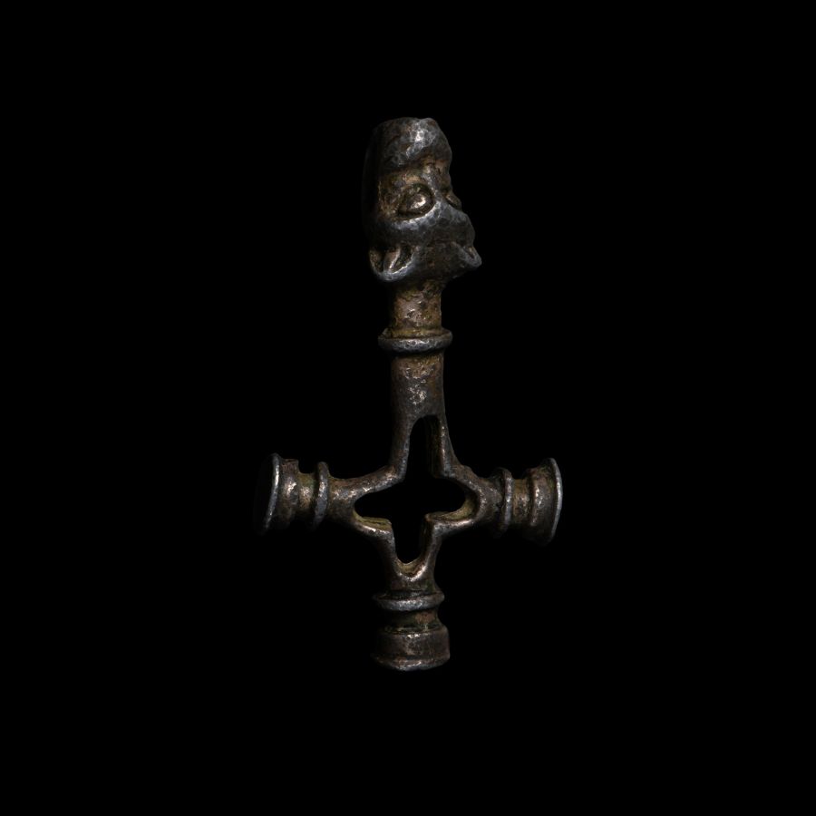 Viking Age Silver-Gilt Cross Pendant with Head of a Beast
