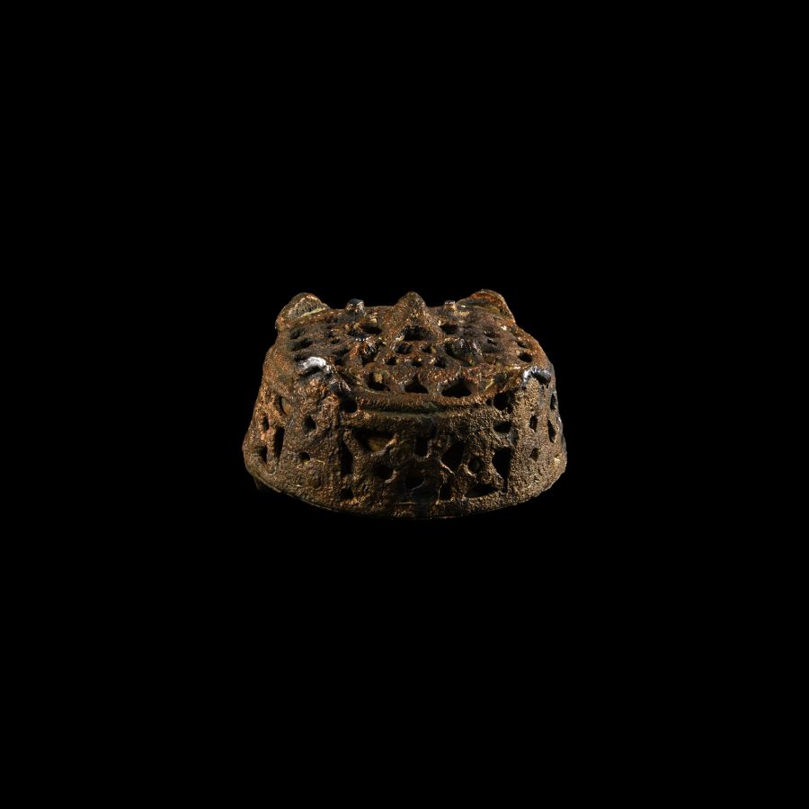 Viking Bronze Openwork Box Brooch with Silver Detailing