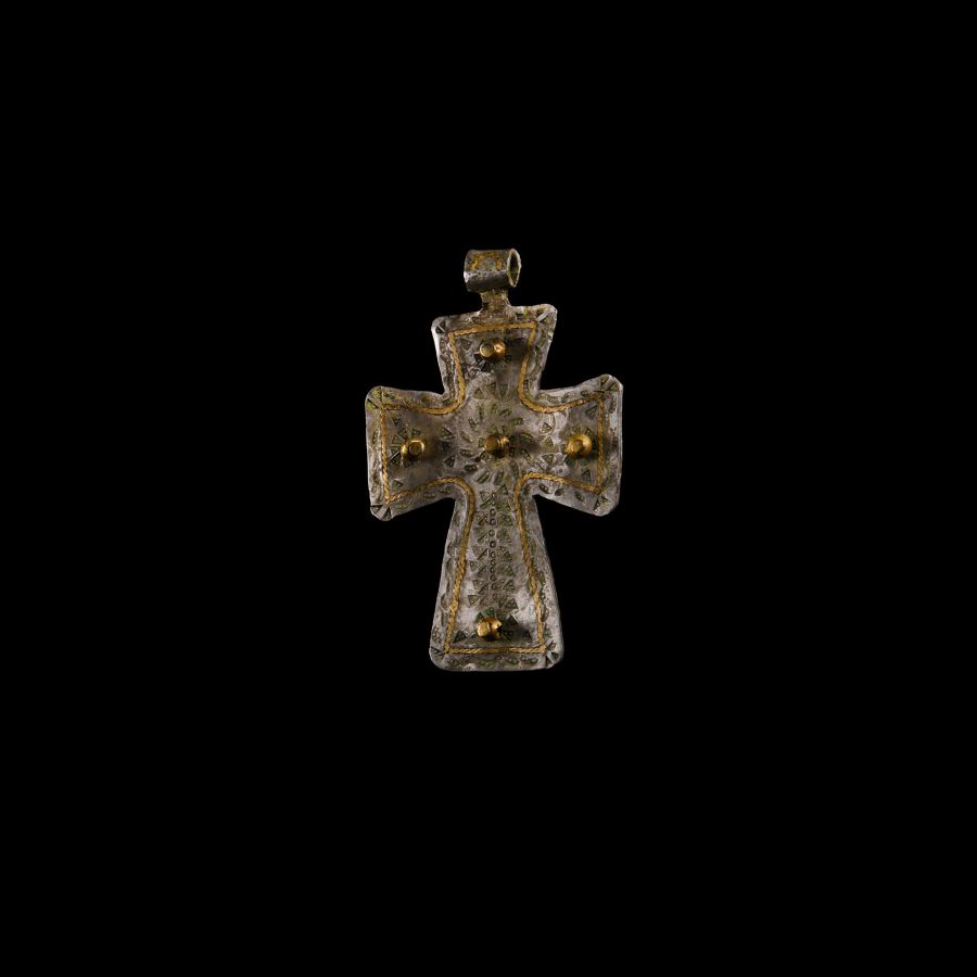 Gold Inlaid Silver Stamped Cross Pendant