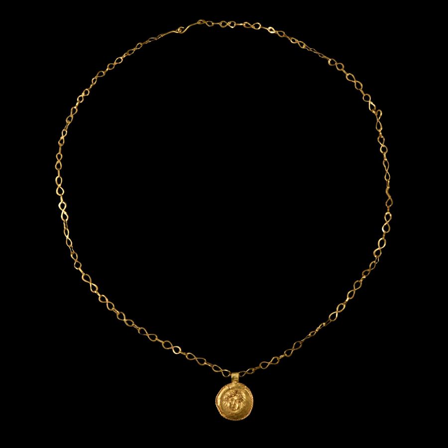 Gold Roman Style Medusa Pendant Necklace