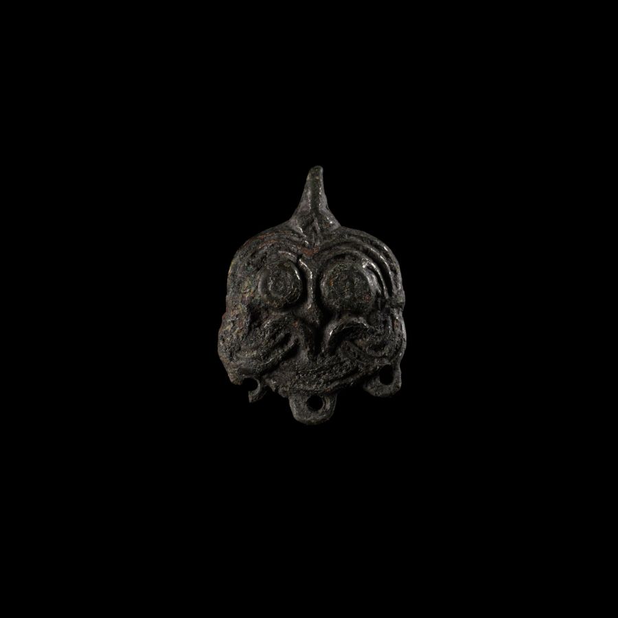 Viking Age Bronze Hook Fastener with Face