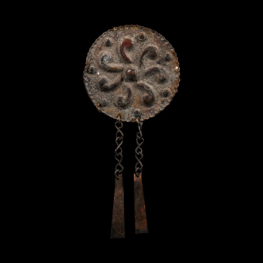 Viking Age Bronze Sun Wheel Plaque with Pendants