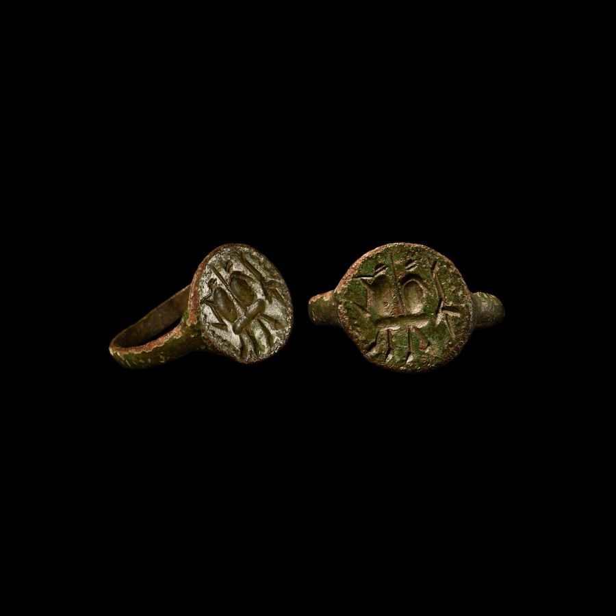 Viking Age Bronze Ring with Warriors with Shields and Spears