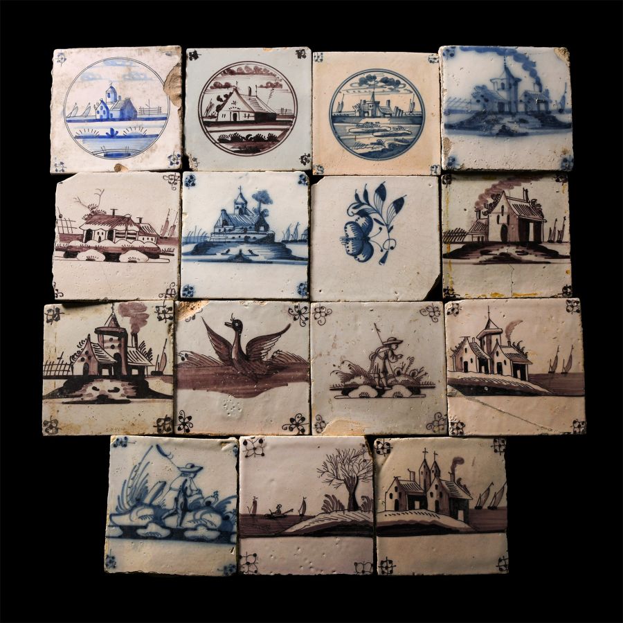 Post Medieval Dutch Glazed Ceramic Tile Group