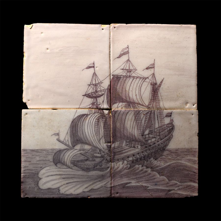Post Medieval Dutch Glazed Ceramic Boat Tile Set