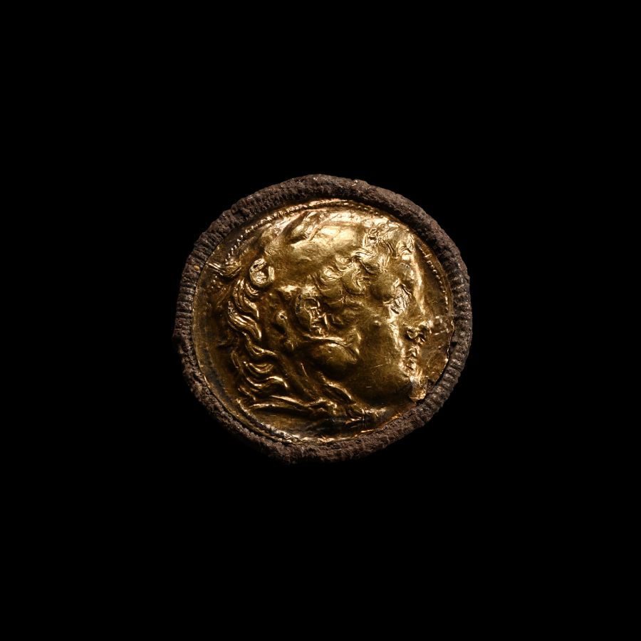 Greek Gold-Foiled Alexander the Great Coin Brooch