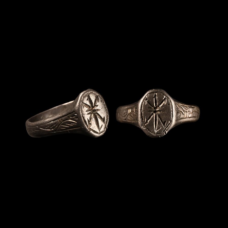 Medieval Silver Stirrup-Shaped Ring with Motif
