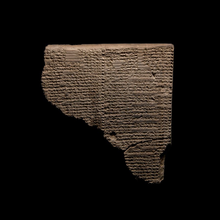 Large Western Asiatic Micro Cuneiform Clay Tablet Fragment Bearing a Religious List of Divination
