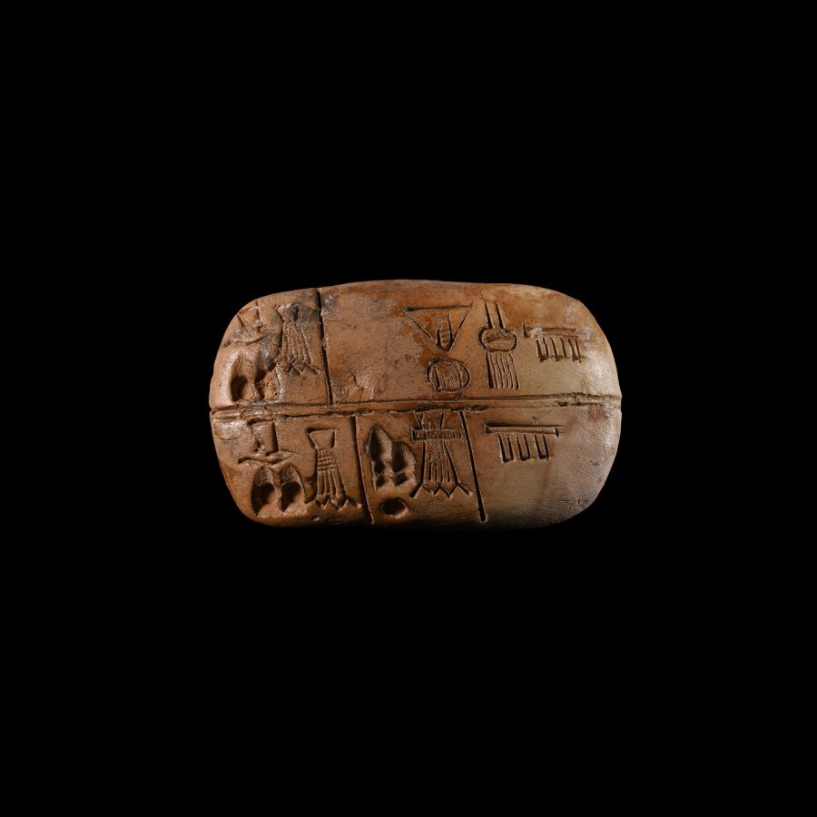 Uruk Clay Pictographic Tablet Bearing an Economic Text Relating to Farm Produce