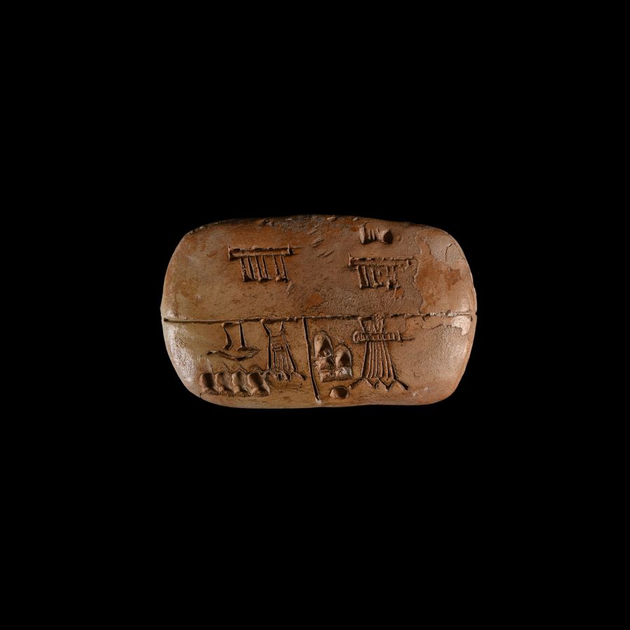 Uruk Clay Pictographic Tablet Bearing an Economic Text Relating to Farm Produce