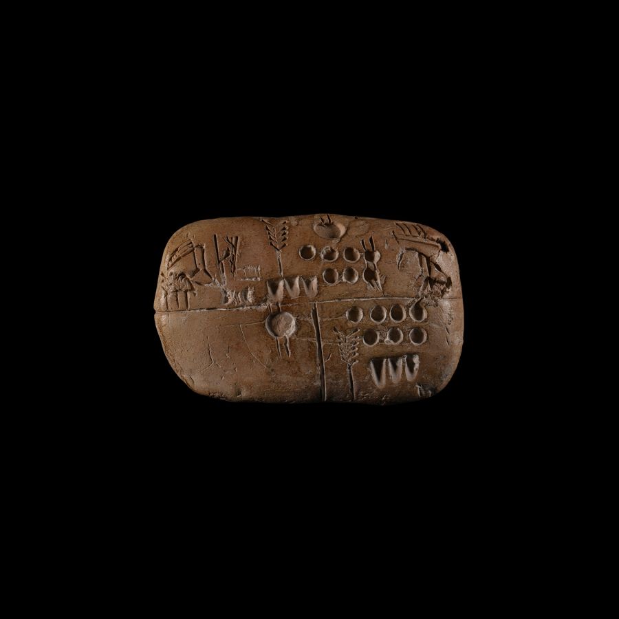 Uruk Clay Pictographic Tablet with Economic Text Relating to Farm Produce