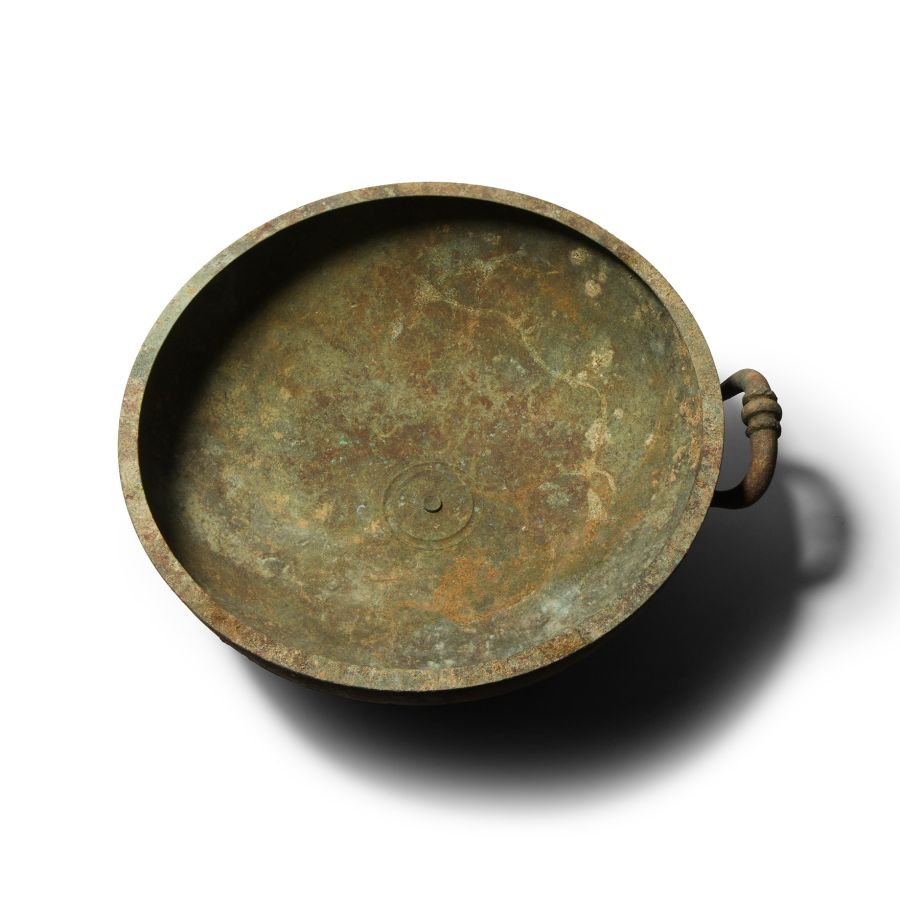 Large Roman Bronze Bowl with Handle