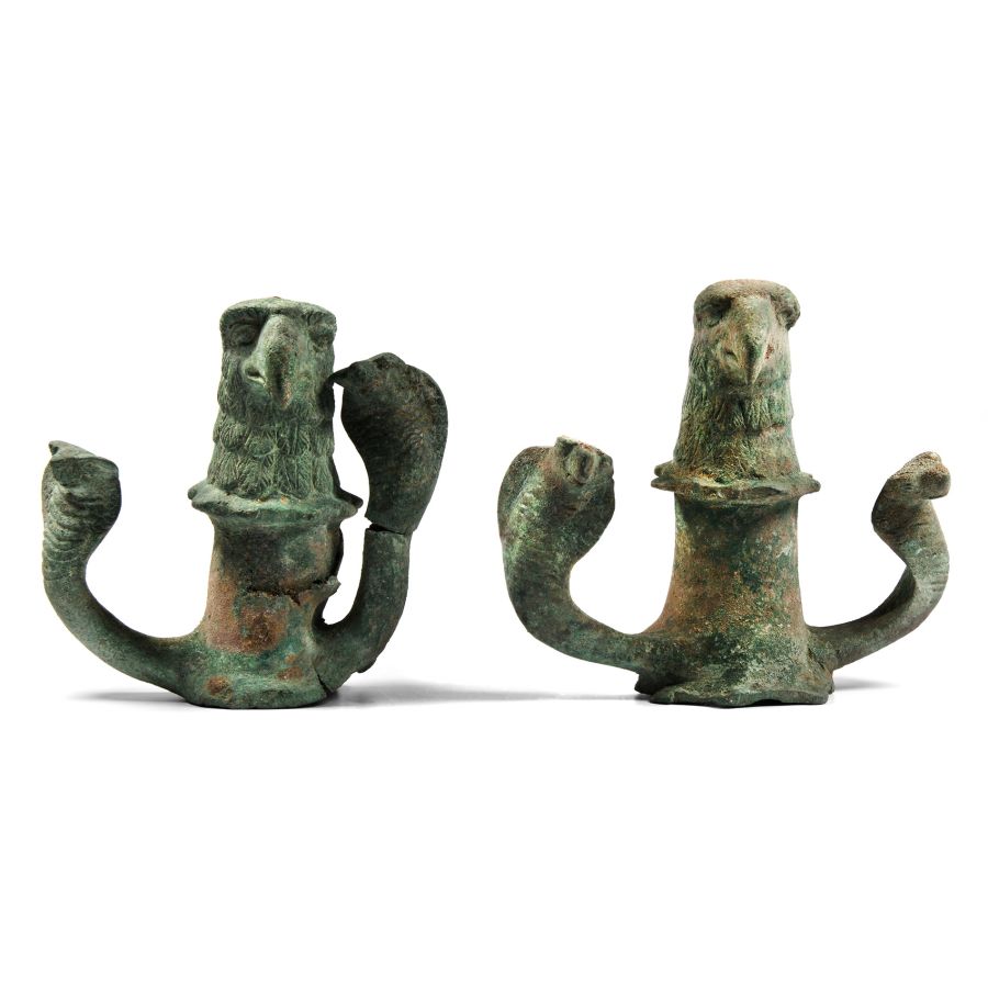 Roman Bronze Chariot Mount Pair with Eagle and Cobras