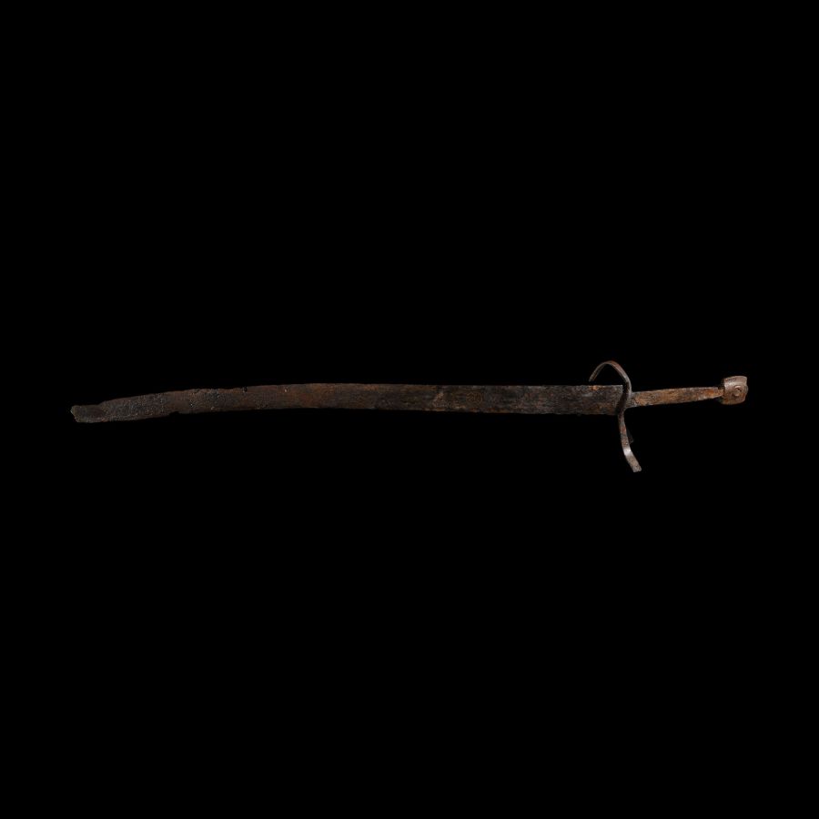Medieval Iron Schiavonesca Type Sword with Latten Inlaid Crosses