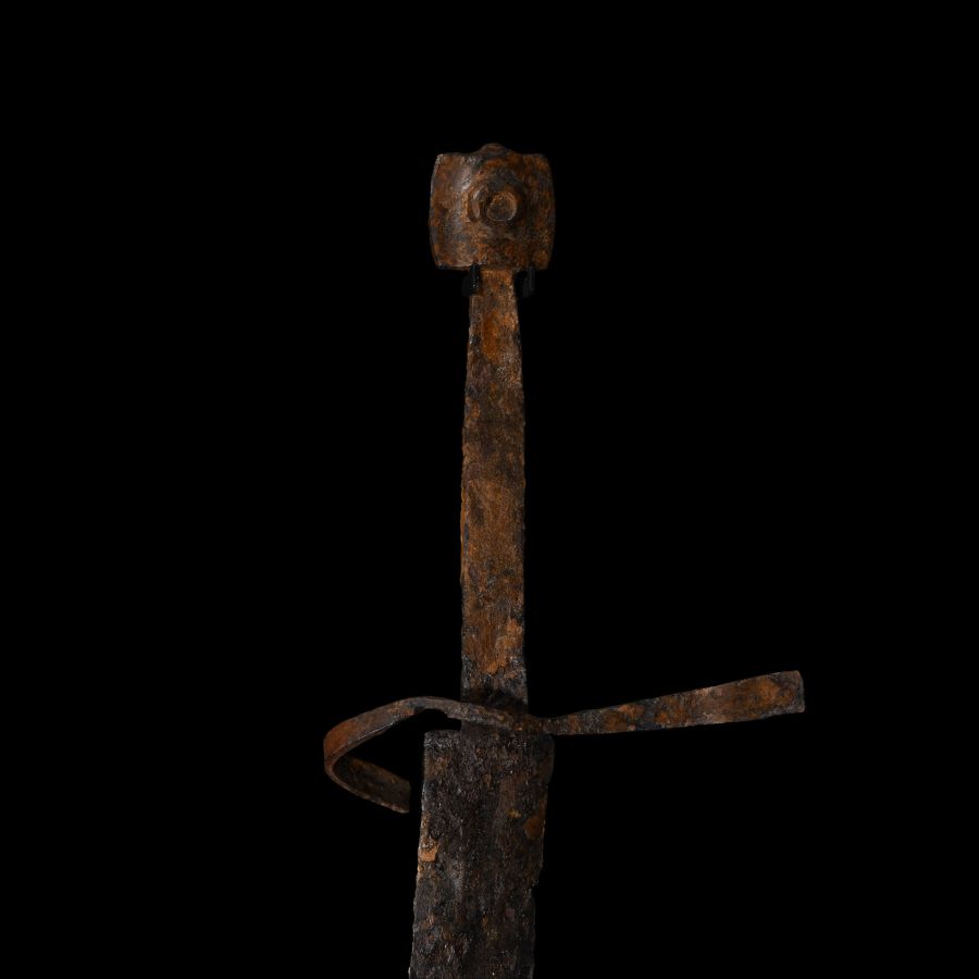 Medieval Iron Schiavonesca Type Sword with Latten Inlaid Crosses
