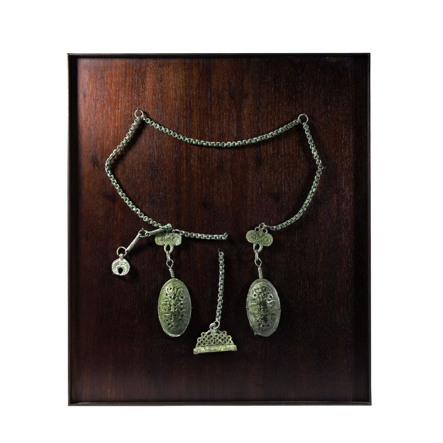 Viking Bronze Borre Style Tortoise Brooch Set with Pendants