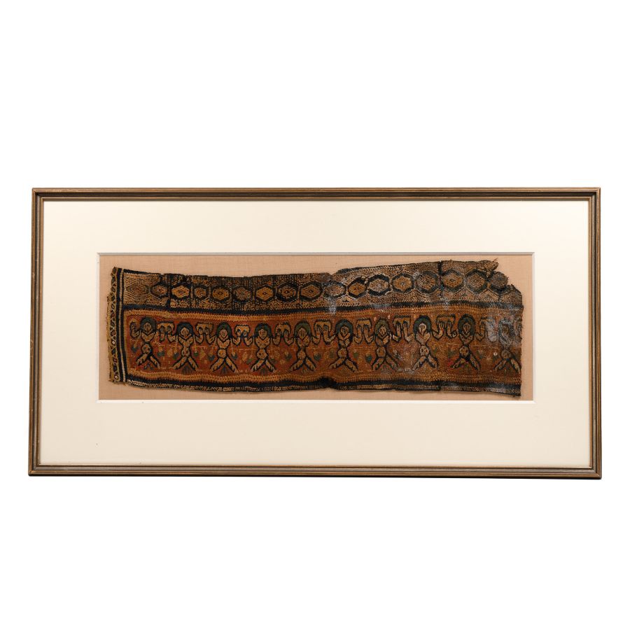 Large Framed Coptic Wool Garment Fragment with Dancing Nymphs