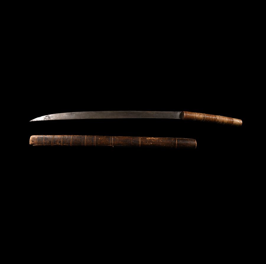 Burmese Iron Single-Edged Sword with Scabbard