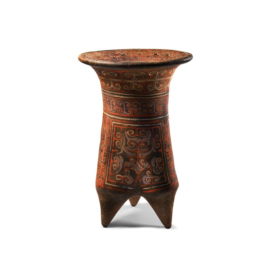 Chinese Xiajiadian Painted Terracotta Tripod Li Vessel