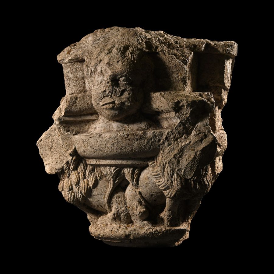 Medieval Stone Capital with Prophet Daniel and Lions