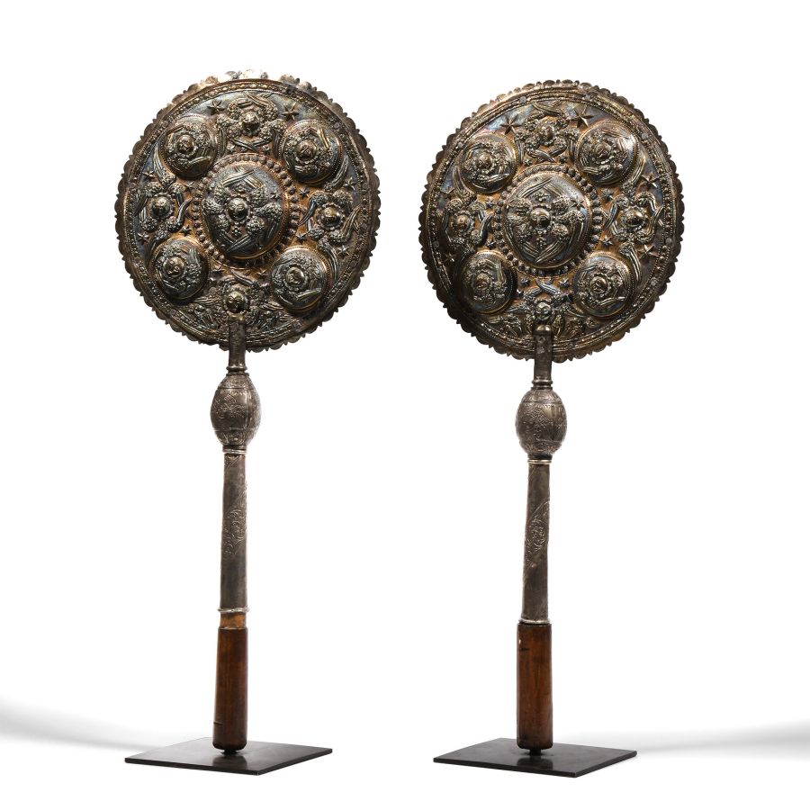 Pair of Bronze Liturgical Fans