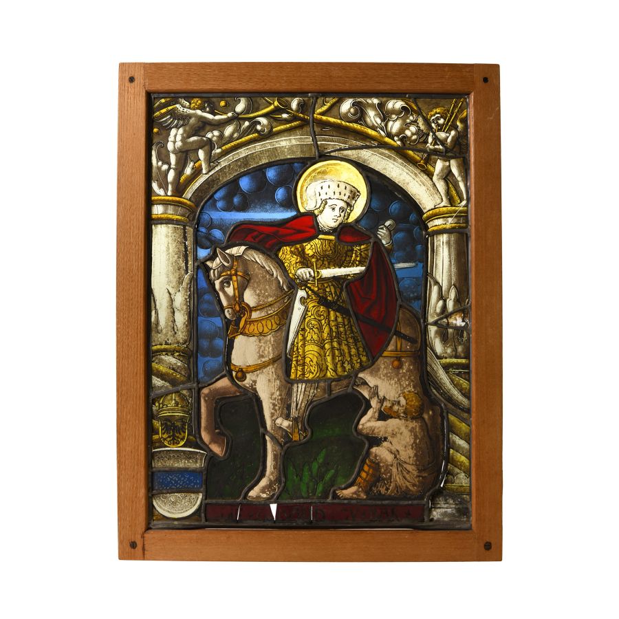 Medieval Stained Glass Panel With Saint Martin on Horseback