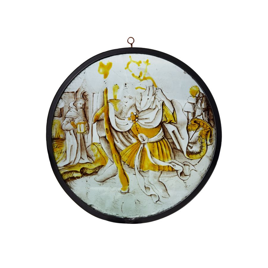 Medieval Stained Glass Roundel of Saint Christopher