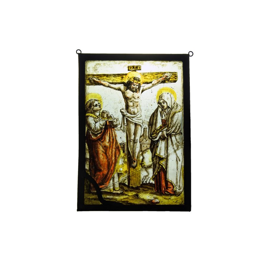 Medieval Stained Glass Panel with The Crucifixion