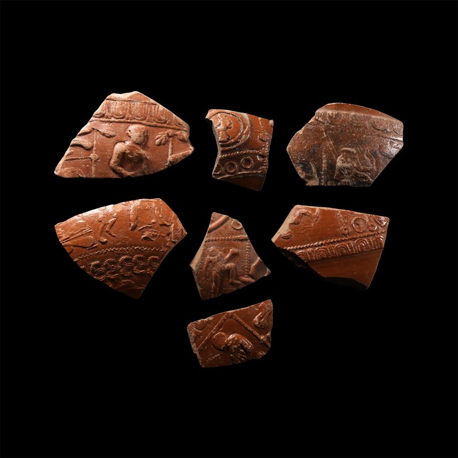 Roman 'Thames' Decorated Samian Ware Pottery Collection with Figures
