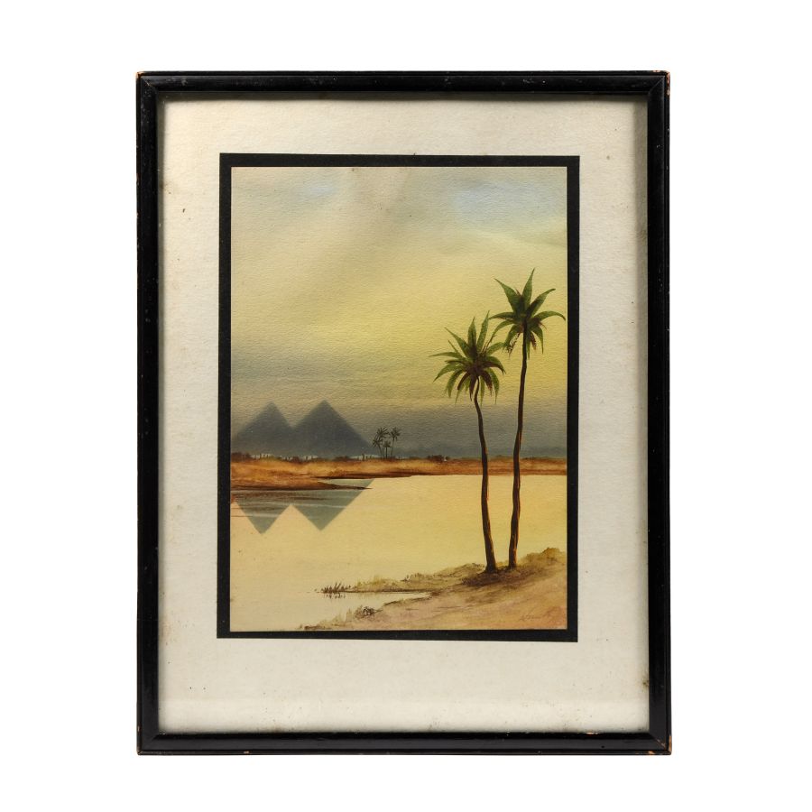 Egyptian Painting of the Nile and Pyramids