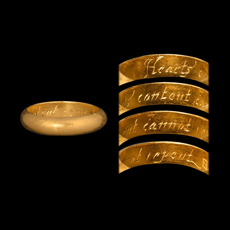 Post Medieval Heavy Gold 'Hearts Content Cannot Repent' Posy Ring