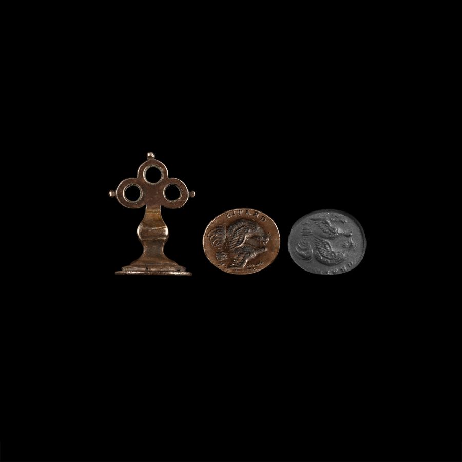 Georgian Silver Cockerel and Hen Mating Inscribed Seal Matrix