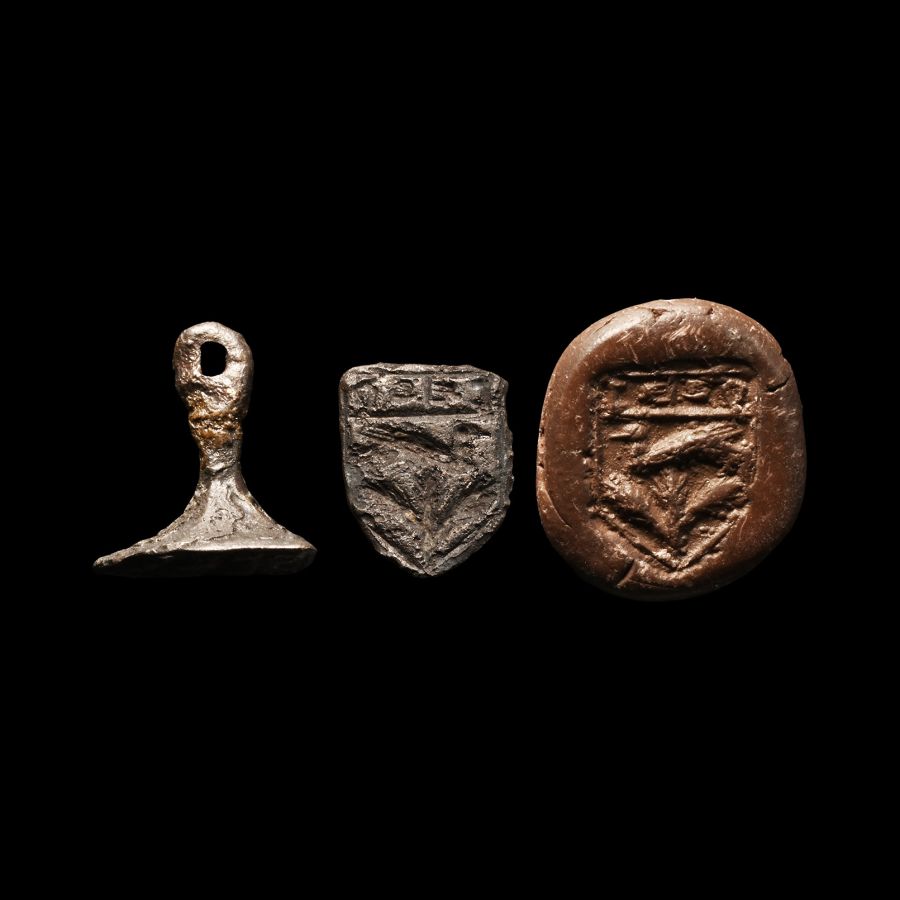 Medieval Bronze Shield-Shaped Seal Matrix with Bird