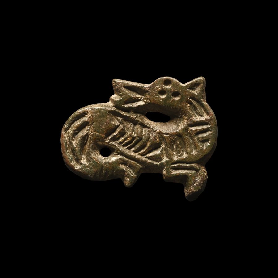 Frankish Bronze Beast Facing Back Plate Brooch